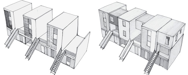 Croquis proyecto elemental en su etapa inicial (Quinta Monroy) y su evolución en el tiempo