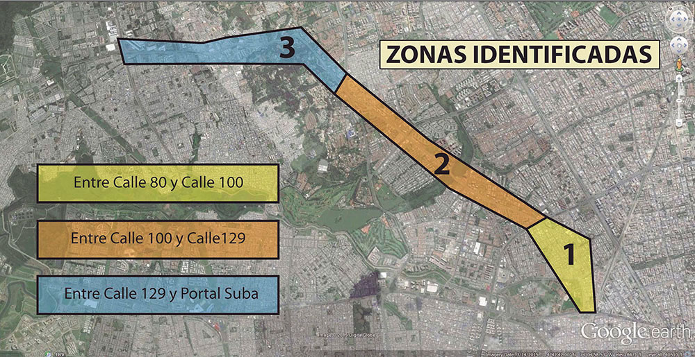 Fragmento de ficha Avenida Suba. Plano Base -
Google Earth