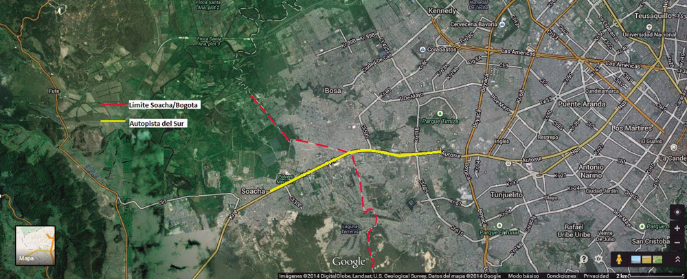  Autopista Sur y límite entre el municipio de Soacha y Bogotá